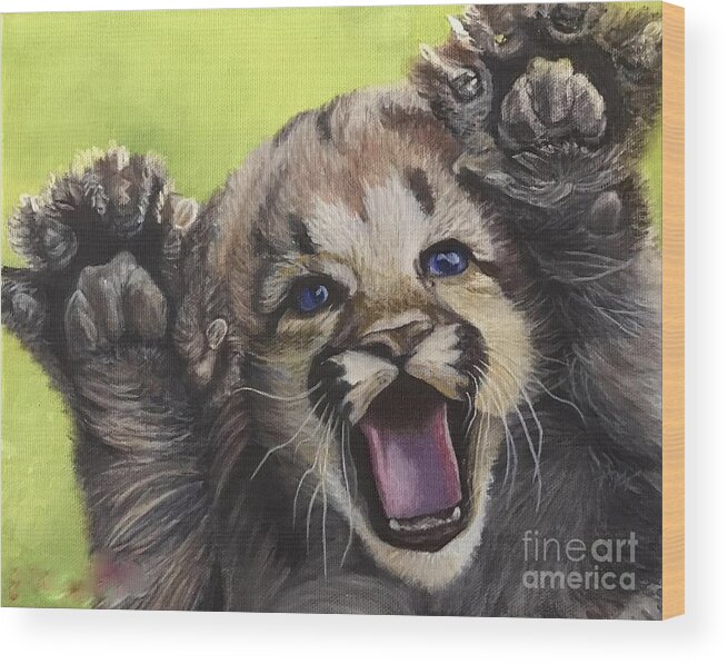Bobcat Wood Print featuring the painting Surprise by Barbara Clements