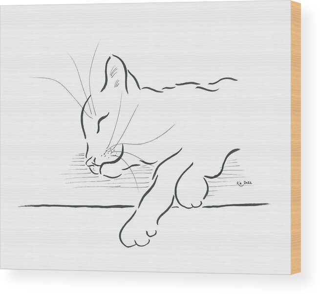 Cat Wood Print featuring the drawing Sweet dreams by Karen Kaspar