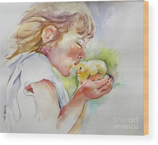 Little Girl Wood Print featuring the painting Sweet Love by Mafalda Cento