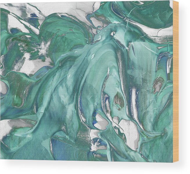 Teal Blue Wood Print featuring the painting Teal Blue Swirl Textured Decorative Art IV by Irina Sztukowski