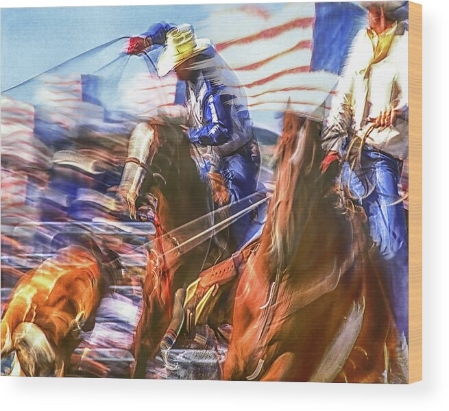 Usa Wood Print featuring the photograph Team Ropers U S A by Don Schimmel