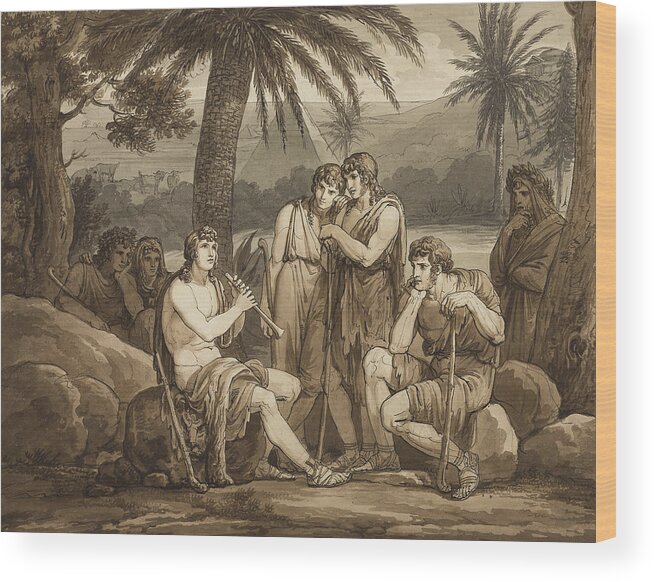 19th Century Artists Wood Print featuring the drawing Telemachus Plays and Sings to the Shepherds in Egypt by Bartolomeo Pinelli