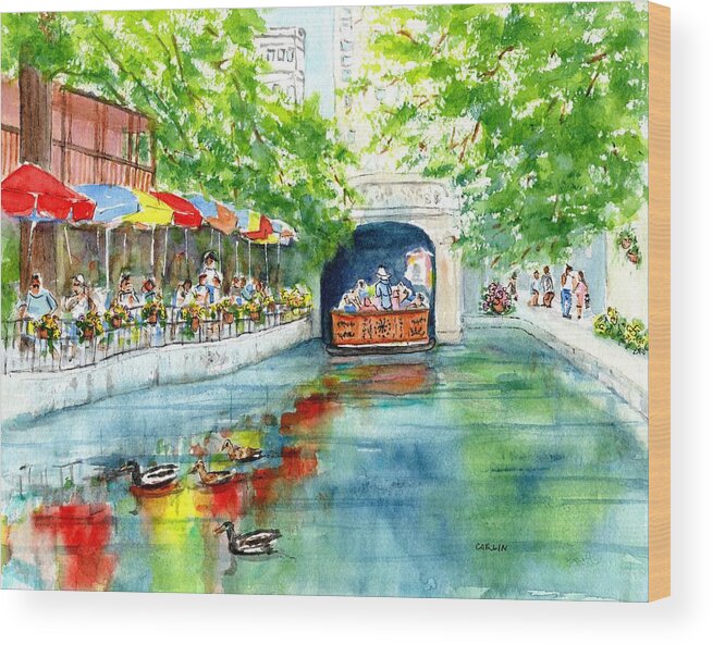 San Antonio Wood Print featuring the painting Texas San Antonio River Walk 2 by Carlin Blahnik CarlinArtWatercolor