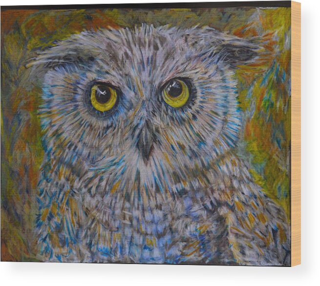 Colored Pencil Wood Print featuring the drawing The Barred Owl Baby by Marysue Ryan