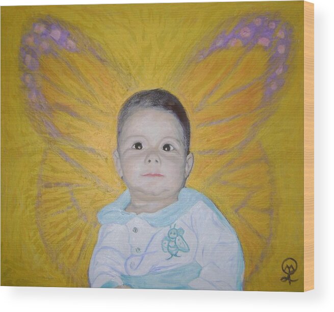 The Butterfly Cherub Wood Print featuring the painting The Butterfly Cherub by Therese Legere