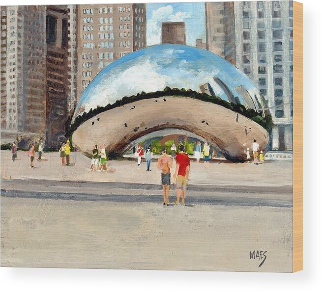 Chicago Bean Wood Print featuring the painting The Chicago Bean by Walt Maes