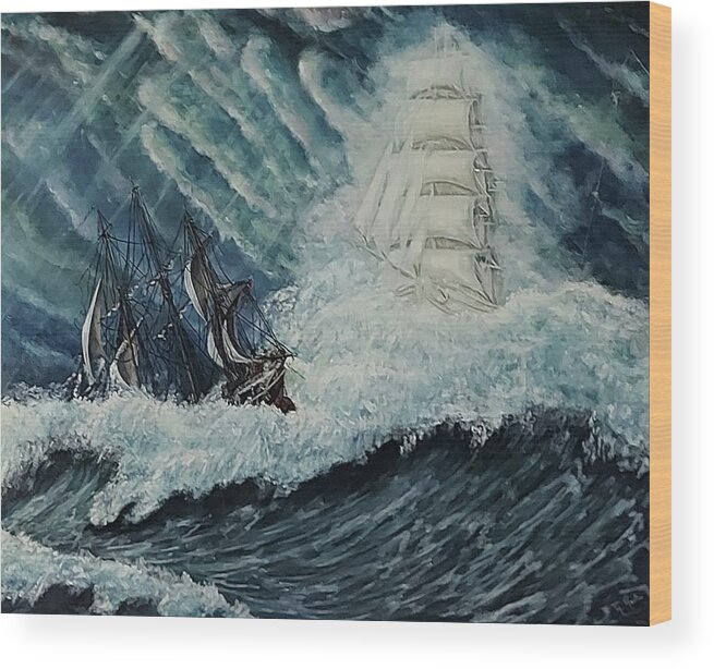 Ghost Ship Wood Print featuring the painting The Flying Dutchman by Mackenzie Moulton