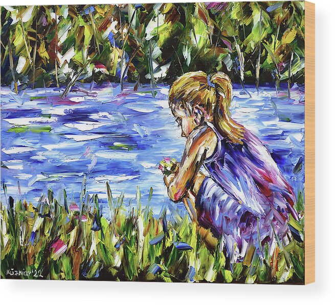 Little Girl Wood Print featuring the painting The Girl By The River by Mirek Kuzniar