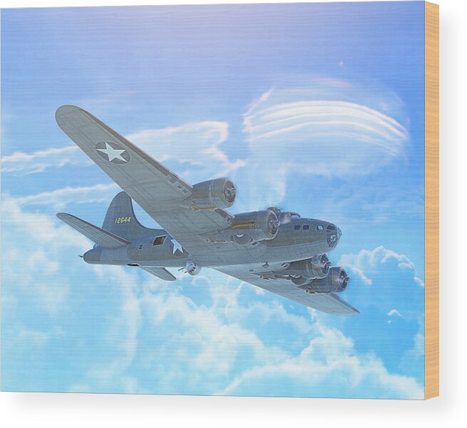 B-17 Wood Print featuring the digital art The Great Bird at War by Hangar B Productions