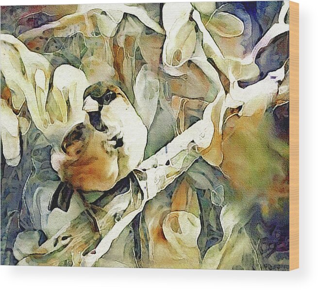 Inquisitive Sparrow Wood Print featuring the digital art The Inquisitive Sparrow by Susan Maxwell Schmidt