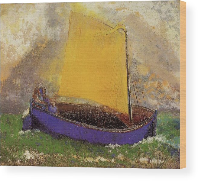 The Mysterious Boat Wood Print featuring the painting The Mysterious Boat by Odilon Redon