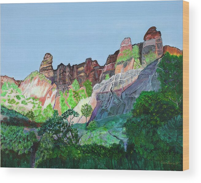 Landscape Wood Print featuring the painting The Pinnacles by Santana Star