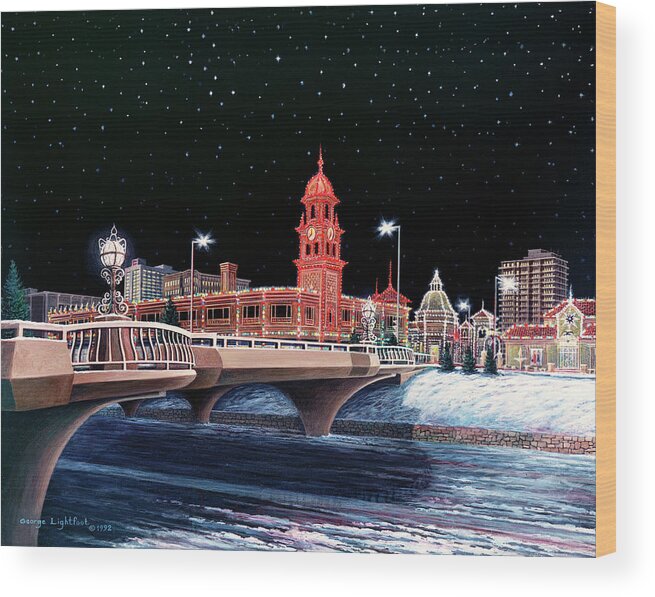 Cityscape Wood Print featuring the painting The Plaza at Christmas by George Lightfoot