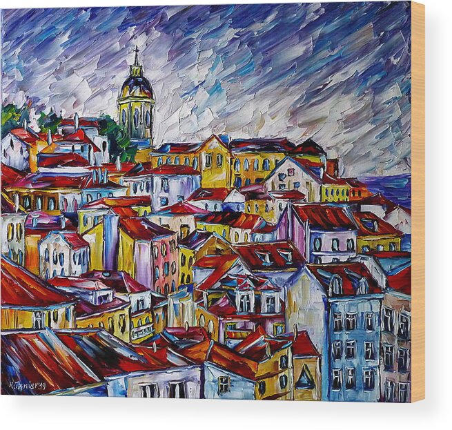 Lisbon From Above Wood Print featuring the painting The Roofs Of Lisbon by Mirek Kuzniar
