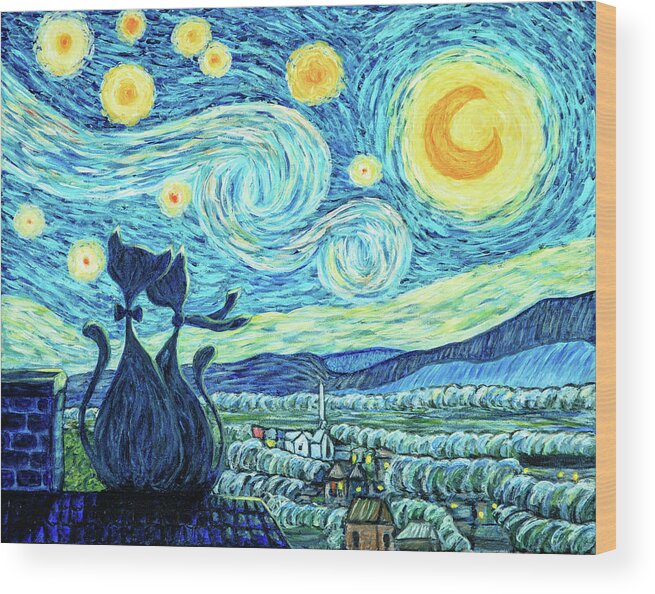 Vincent Van Gogh Wood Print featuring the painting The Starry Night Romance by Iryna Goodall
