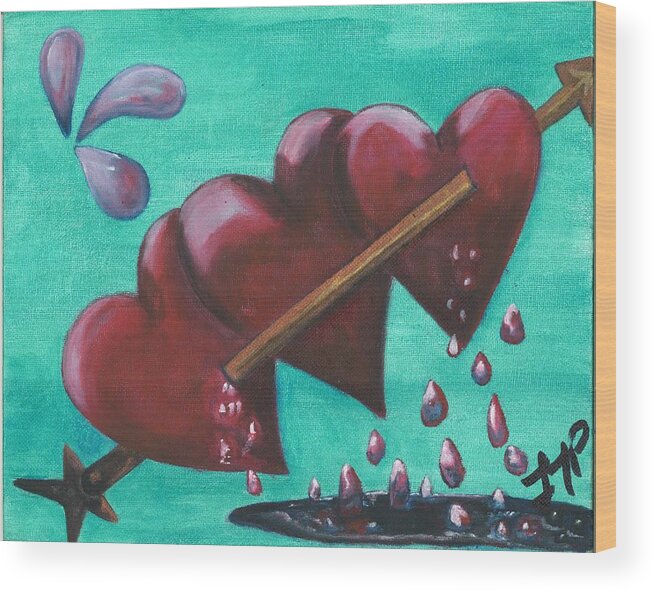 Love Wood Print featuring the painting Three Of Hearts by Esoteric Gardens KN