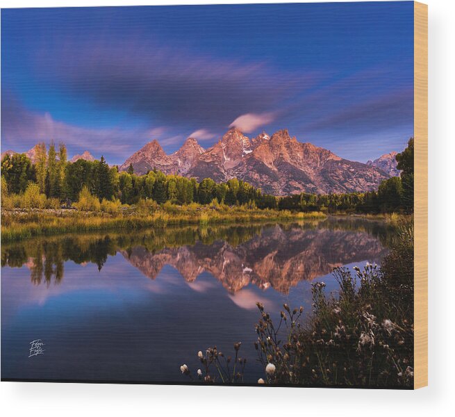 Long Exposure Wood Print featuring the photograph Time Stops over Tetons by Edgars Erglis