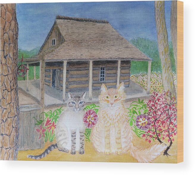 Cats Wood Print featuring the painting Tochka and Awimaweh at the San Antonio Botanical Garden by Vera Smith