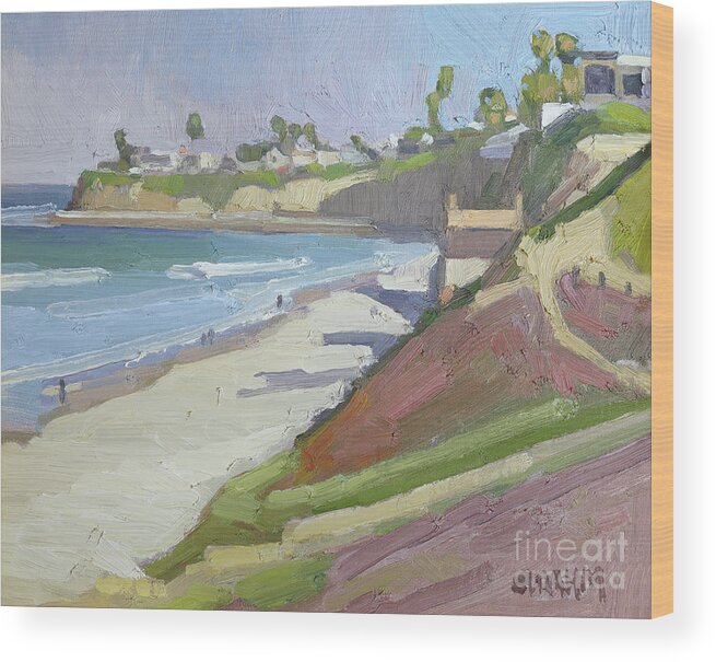 Palisades Park Wood Print featuring the painting Tourmaline Surfing Park - Pacific Beach, San Diego, California by Paul Strahm