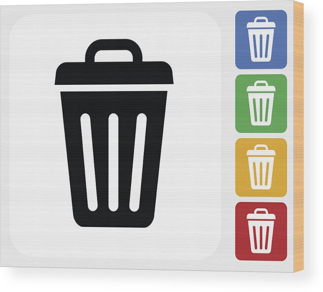 White Background Wood Print featuring the drawing Trash Can Icon Flat Graphic Design by Bubaone