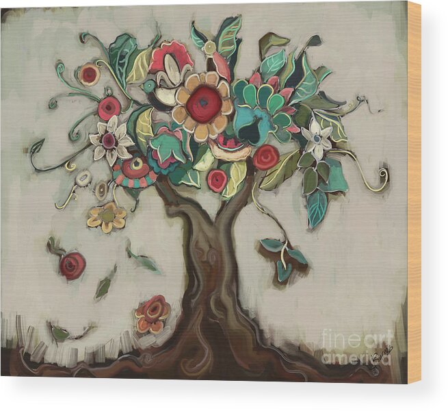 Tree Wood Print featuring the painting Tree and Plenty by Carrie Joy Byrnes