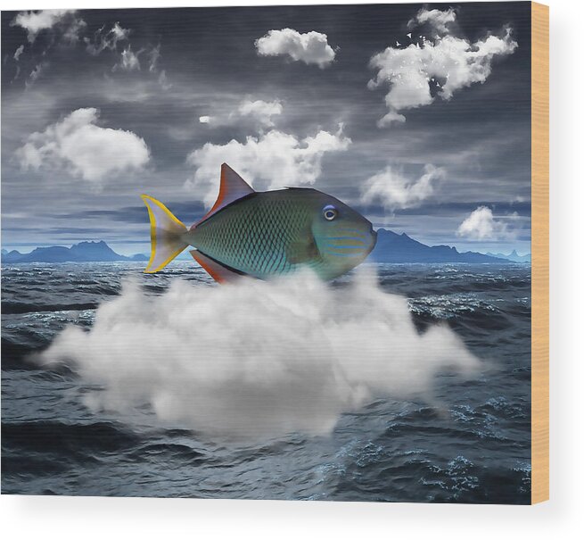 Triggerfish Wood Print featuring the mixed media Triggerfish Out Of Water by Marvin Blaine