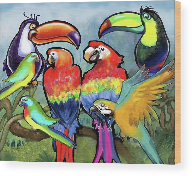 Bird Wood Print featuring the painting Tropical Birds by Kevin Middleton
