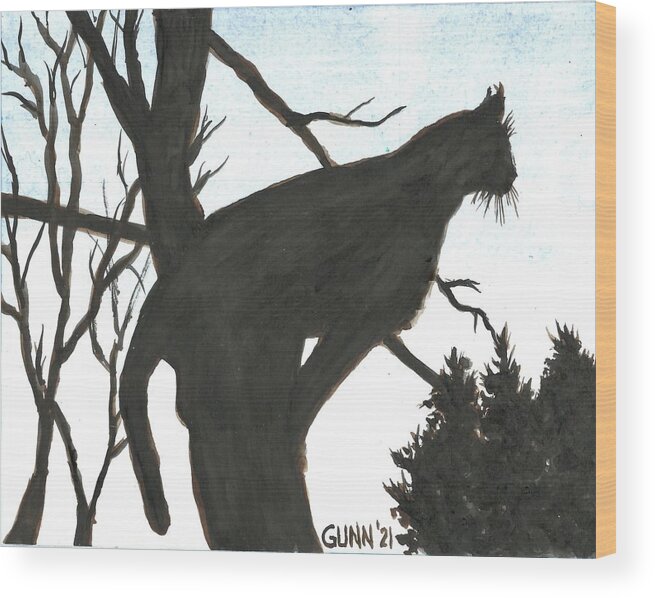 Cat Wood Print featuring the painting Twilight Hunter by Katrina Gunn