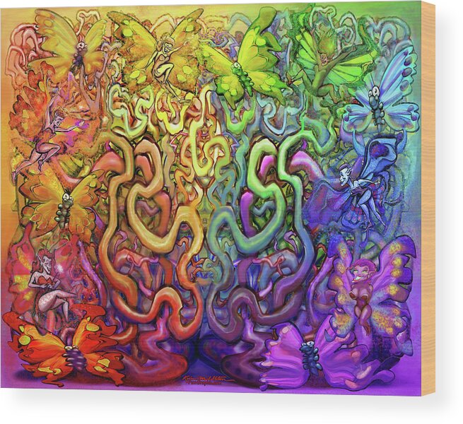 Twisted Wood Print featuring the digital art Twisted Rainbow Magic by Kevin Middleton