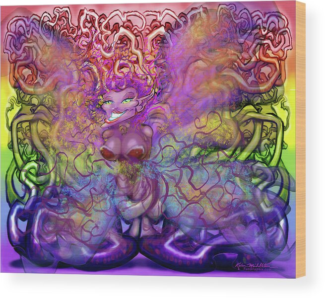 Twisted Wood Print featuring the digital art Twisted Rainbow Pixie Magic by Kevin Middleton