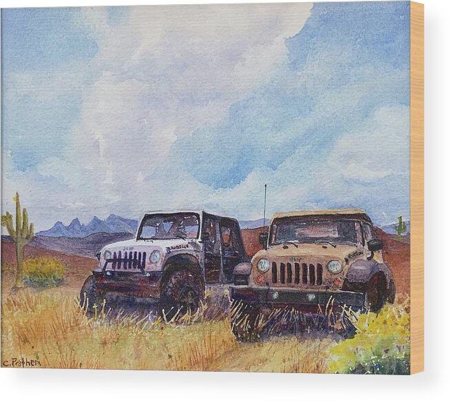 Jeep Wood Print featuring the painting Two Jeeps by Cheryl Prather