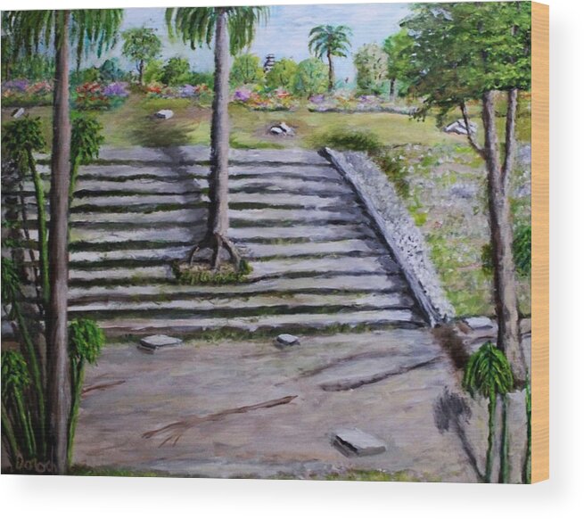 Landscape Wood Print featuring the painting Up The Steps by Gregory Dorosh