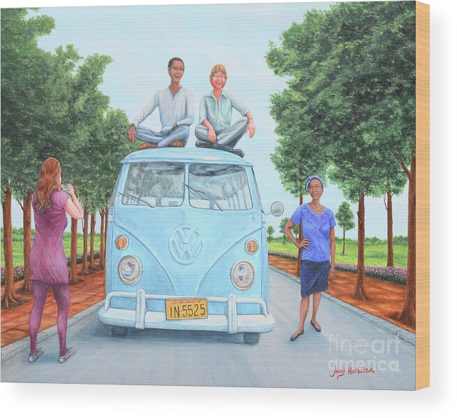 Kombi Wood Print featuring the painting Us and the Kombi by Aicy Karbstein