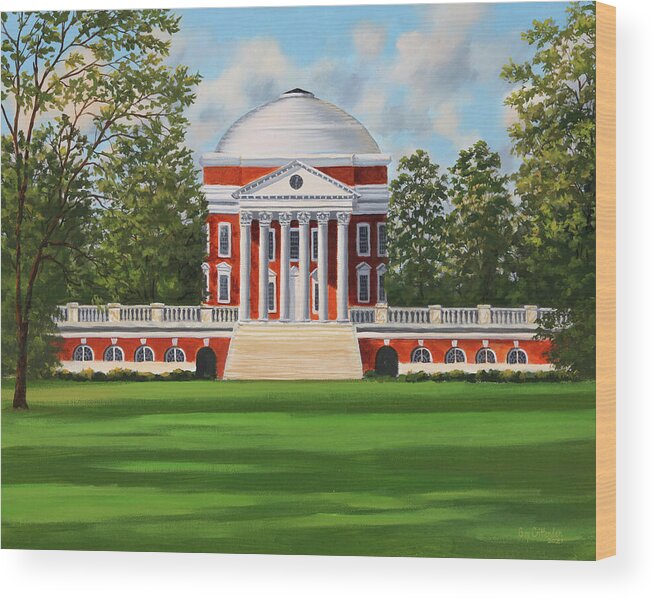 Uva Wood Print featuring the painting UVA Rotunda Two by Guy Crittenden