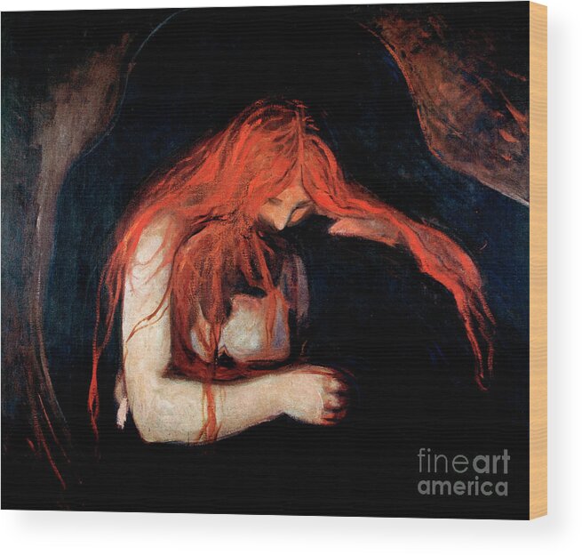 Love And Pain Wood Print featuring the painting Vampire By Edvard Munch by Edvard Munch