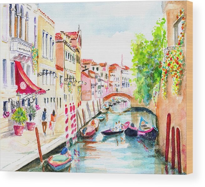 Venice Wood Print featuring the painting Venice Canal Boscolo Venezia by Carlin Blahnik CarlinArtWatercolor