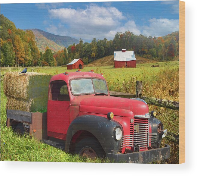 Truck Wood Print featuring the photograph Vintage Red Truck at the Farm by Debra and Dave Vanderlaan