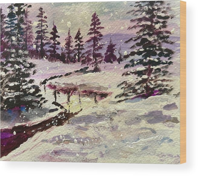 Watercolor Wood Print featuring the painting Watercolor and Gouache Snowscape by Larry Whitler