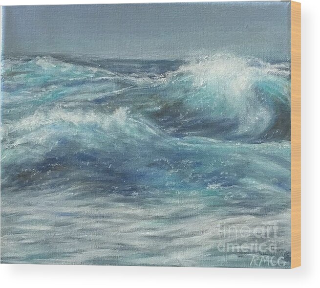 Ocean Wood Print featuring the painting Wave Watch #4 by Rose Mary Gates