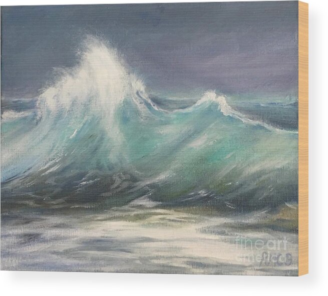 Waves Wood Print featuring the painting Wave Watching by Rose Mary Gates