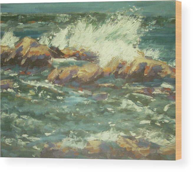 Waves Wood Print featuring the painting Waves off Kona Inn by Stan Chraminski