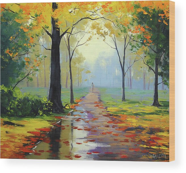 Fall Wood Print featuring the painting Wet Road by Graham Gercken