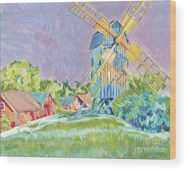 Windmill Wood Print featuring the painting Windmill Lopperstad by Elaine Berger