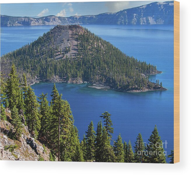 Lake Wood Print featuring the digital art Wizard Island In Crater Lake by Kirt Tisdale