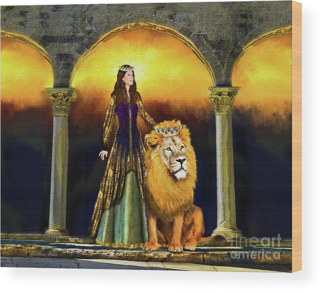 Woman Wood Print featuring the digital art Woman and The Lion by Constance Woods