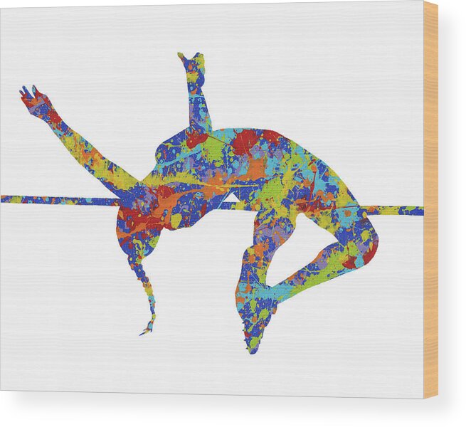Paint Splatter Art Wood Print featuring the painting Women High Jumper #1 by Gregory Murray