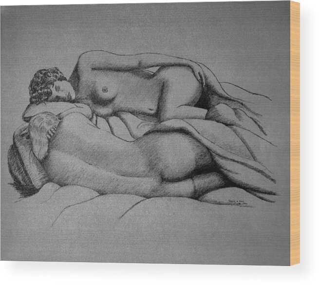 Nude Wood Print featuring the drawing Women Sleeping by Daniel Reed