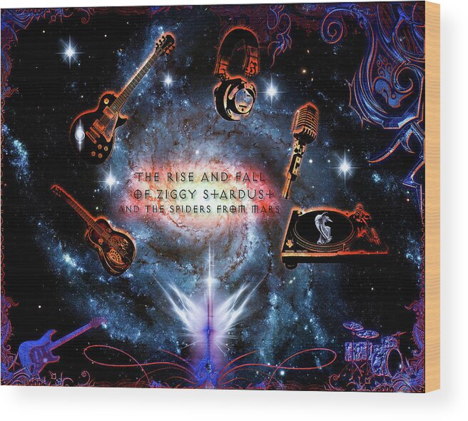 Classic Rock Wood Print featuring the digital art Ziggy Stardust by Michael Damiani
