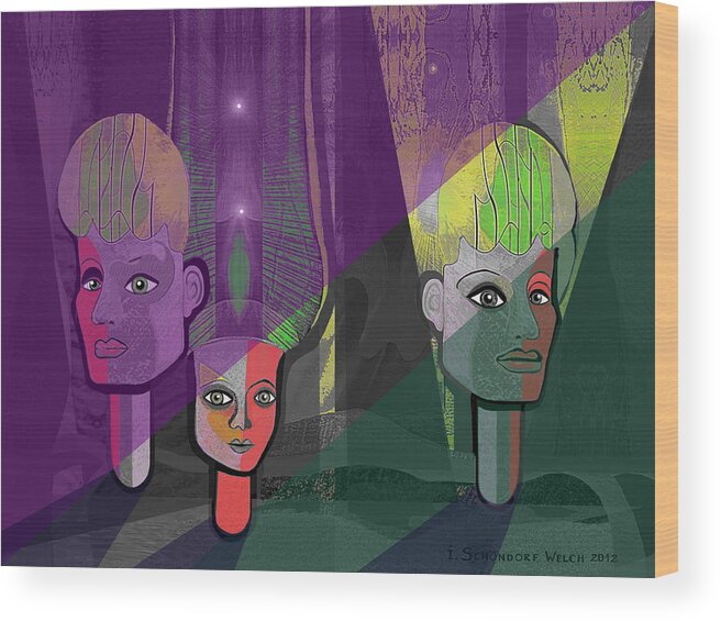 Face Wood Print featuring the painting 021 - Sphinxes in Fairyland  #021 by Irmgard Schoendorf Welch