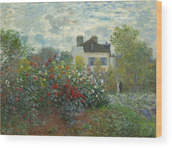 1873 Wood Print featuring the painting A Corner of the Garden with Dahlias #1 by Claude Monet